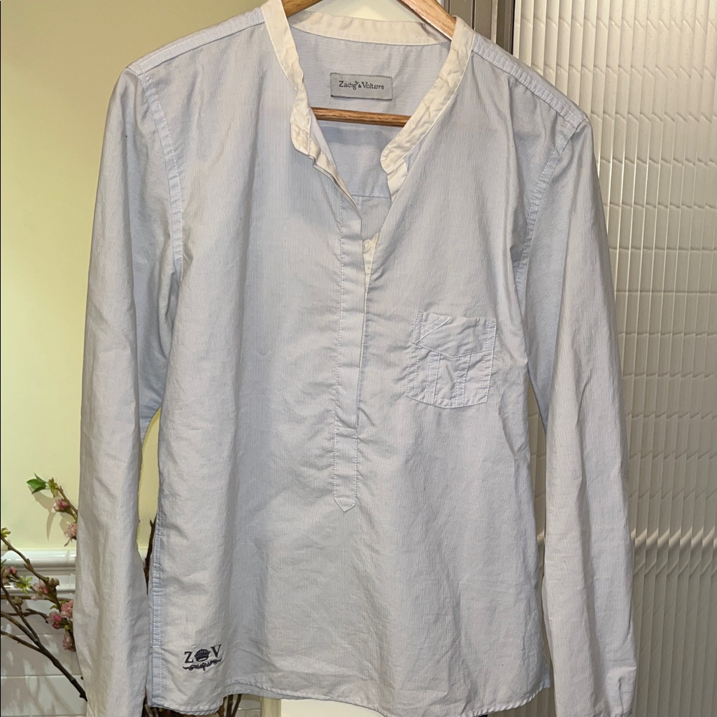 Zadig & Voltaire S Tamata Women’s Light Blue & White Striped Shirt- Size Medium